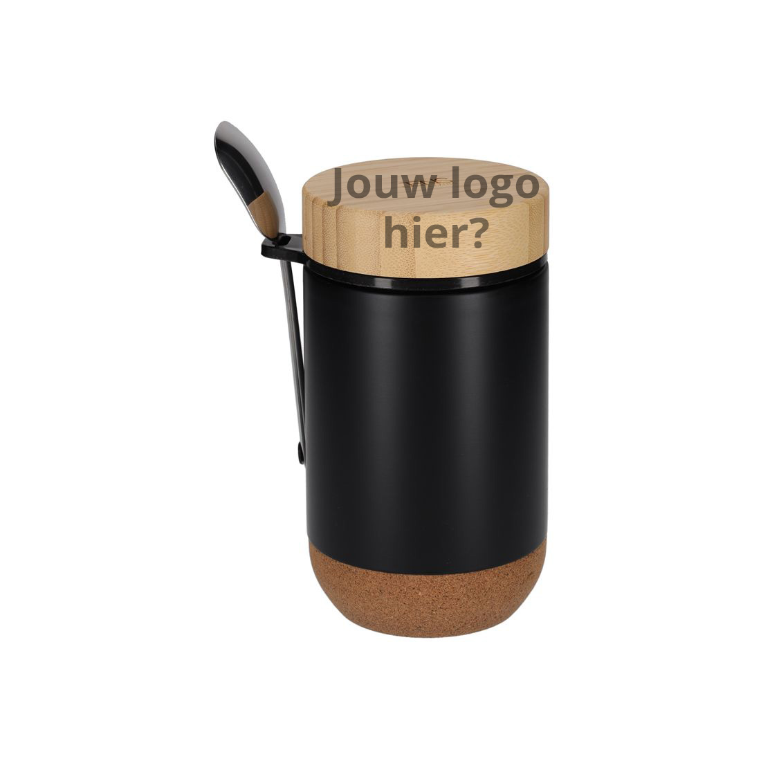 JENS Living Thermo Beker met Lepel Jake Zwart met logo (25341)